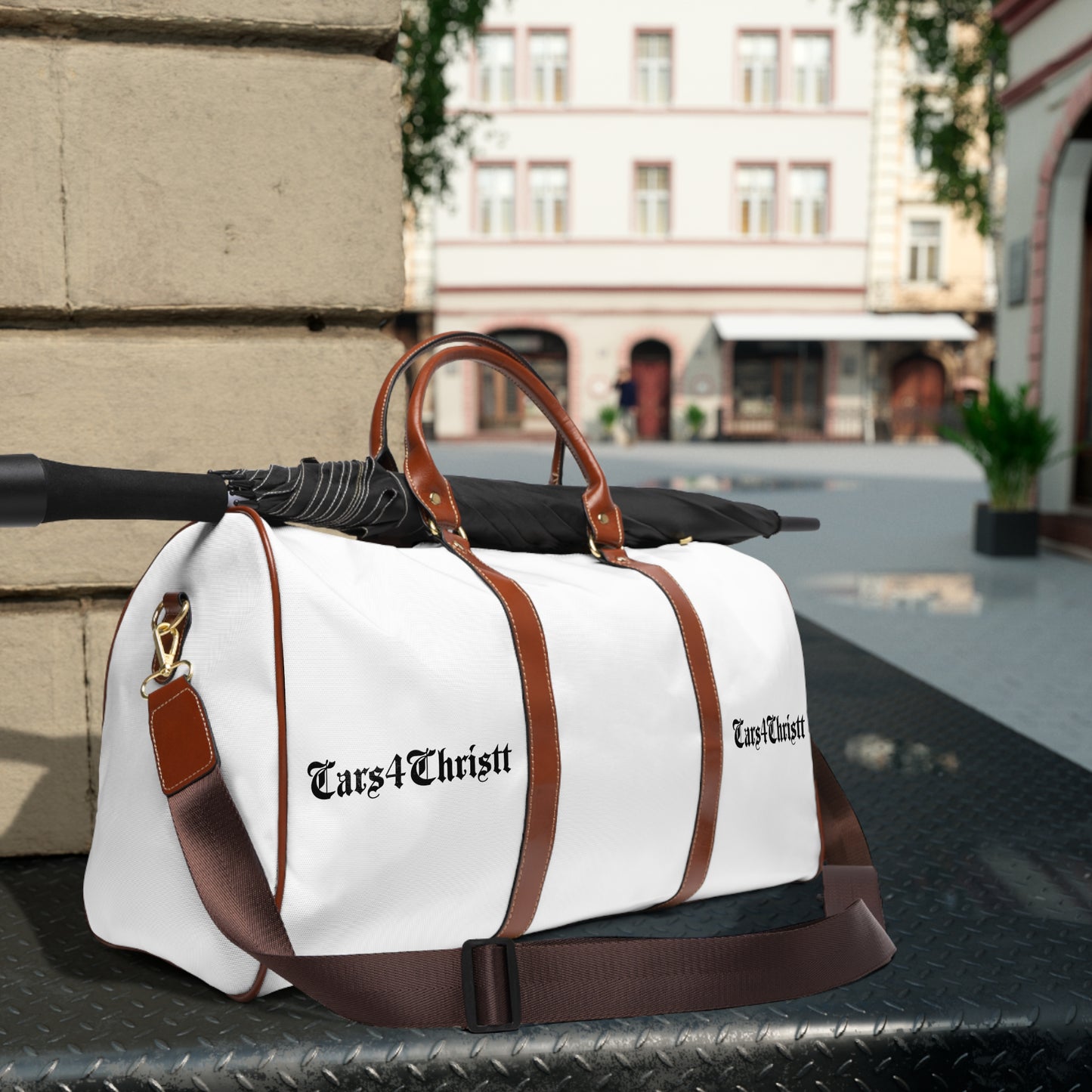 Waterproof Travel Bag – Classic White Duffle with 'Cars4Christt' Logo