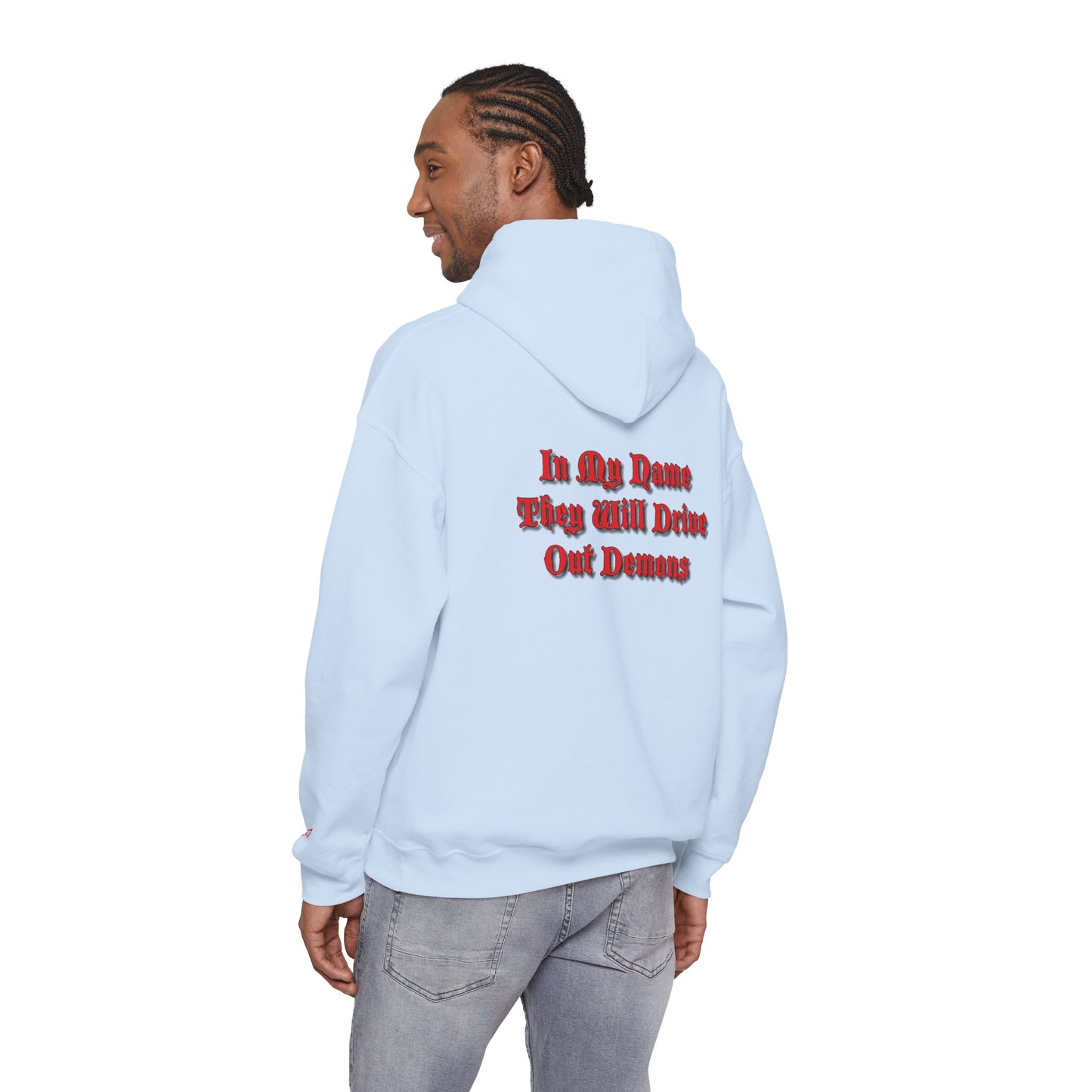 Dodge Demon Unisex Hoodie | Mark 16:17 | In My Name They Will Drive Out Demons