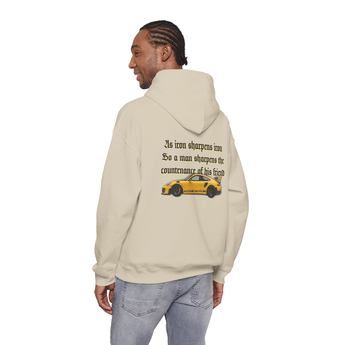 Proverbs 18:24 Mens Yellow Sports Car Hoodie