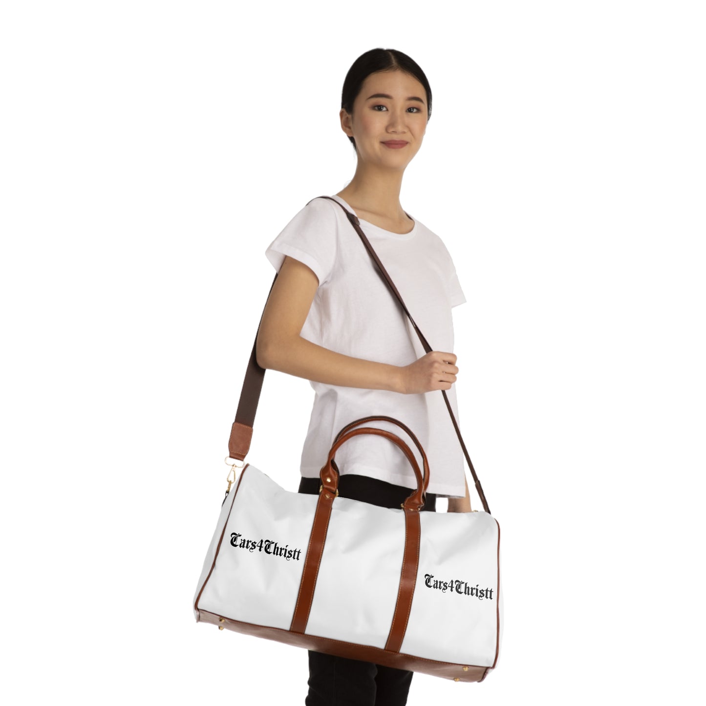 Waterproof Travel Bag – Classic White Duffle with 'Cars4Christt' Logo