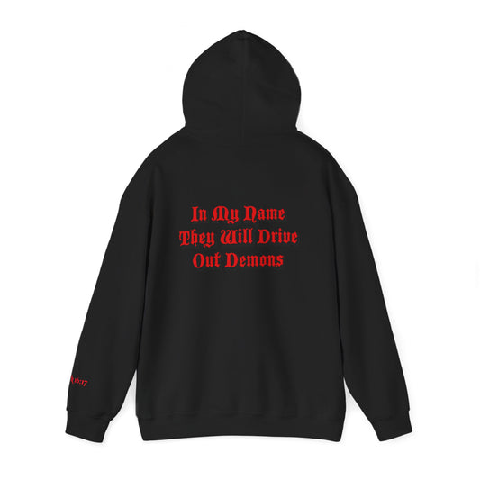 Dodge Demon Unisex Hoodie | Mark 16:17 | In My Name They Will Drive Out Demons