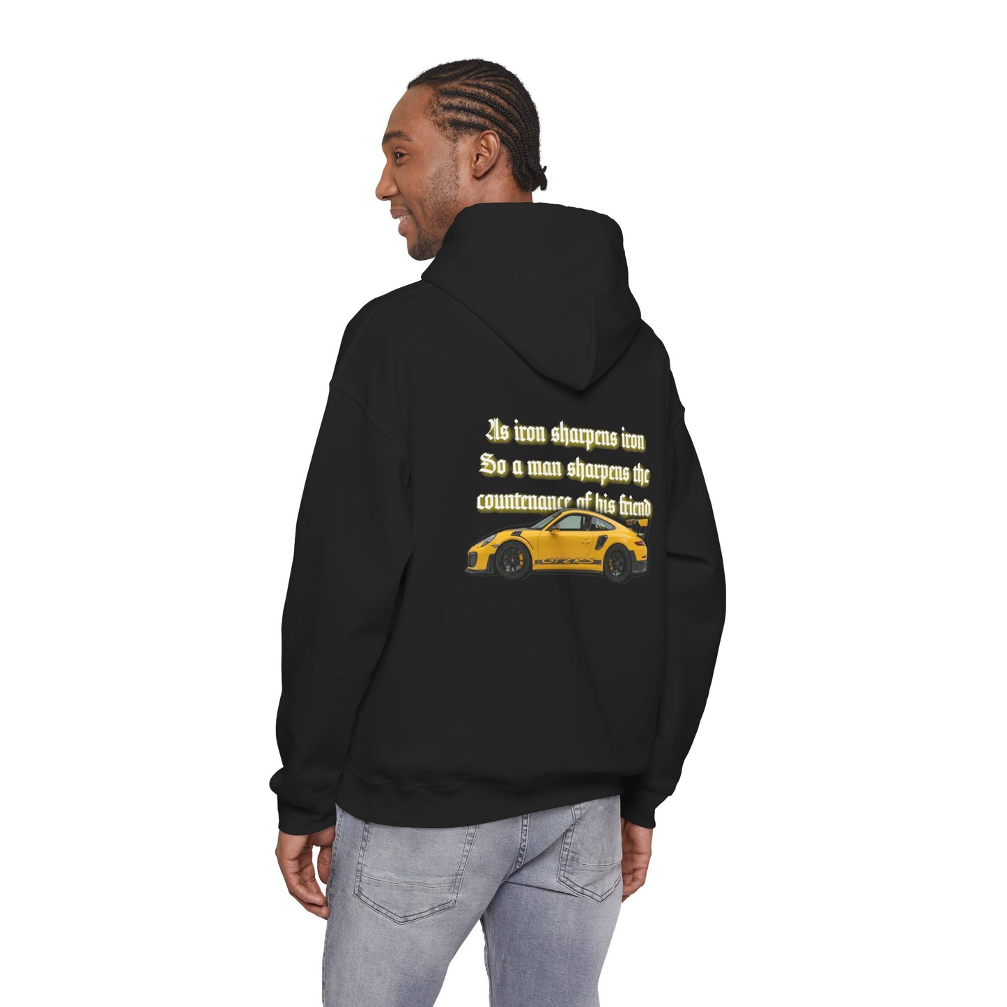 Proverbs 18:24 Mens Yellow Sports Car Hoodie