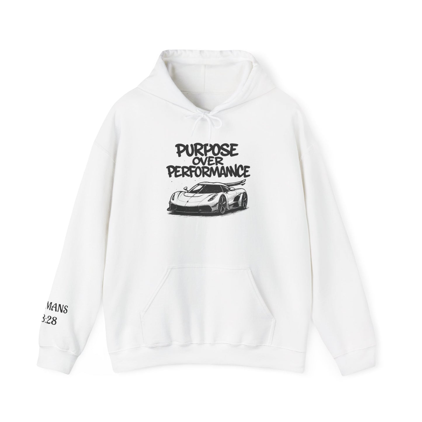 Jesko Purpose Over Performance Hoodie | Romas 8:28 | Unisex Sweatshirt for Car Enthusiasts