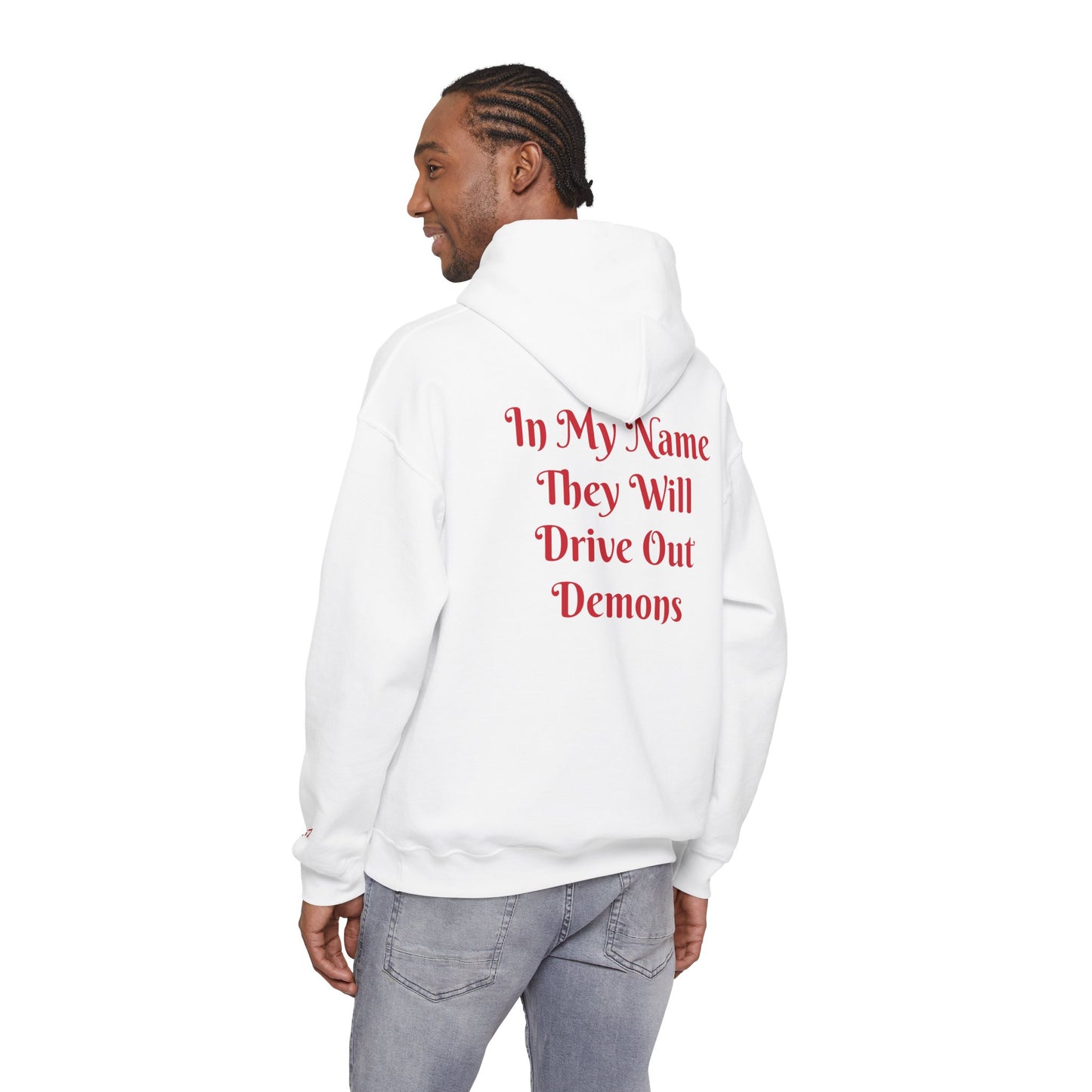 Dodge Demon Unisex Hoodie | Mark 16:17 | In My Name They Will Drive Out Demons
