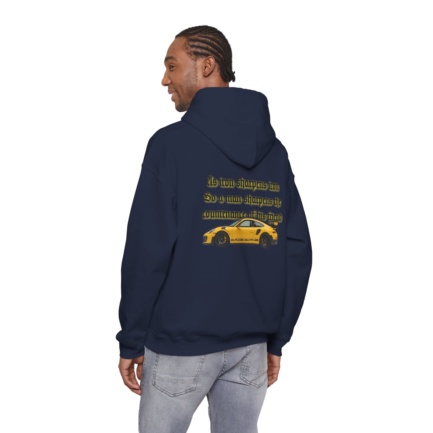 Proverbs 18:24 Mens Yellow Sports Car Hoodie
