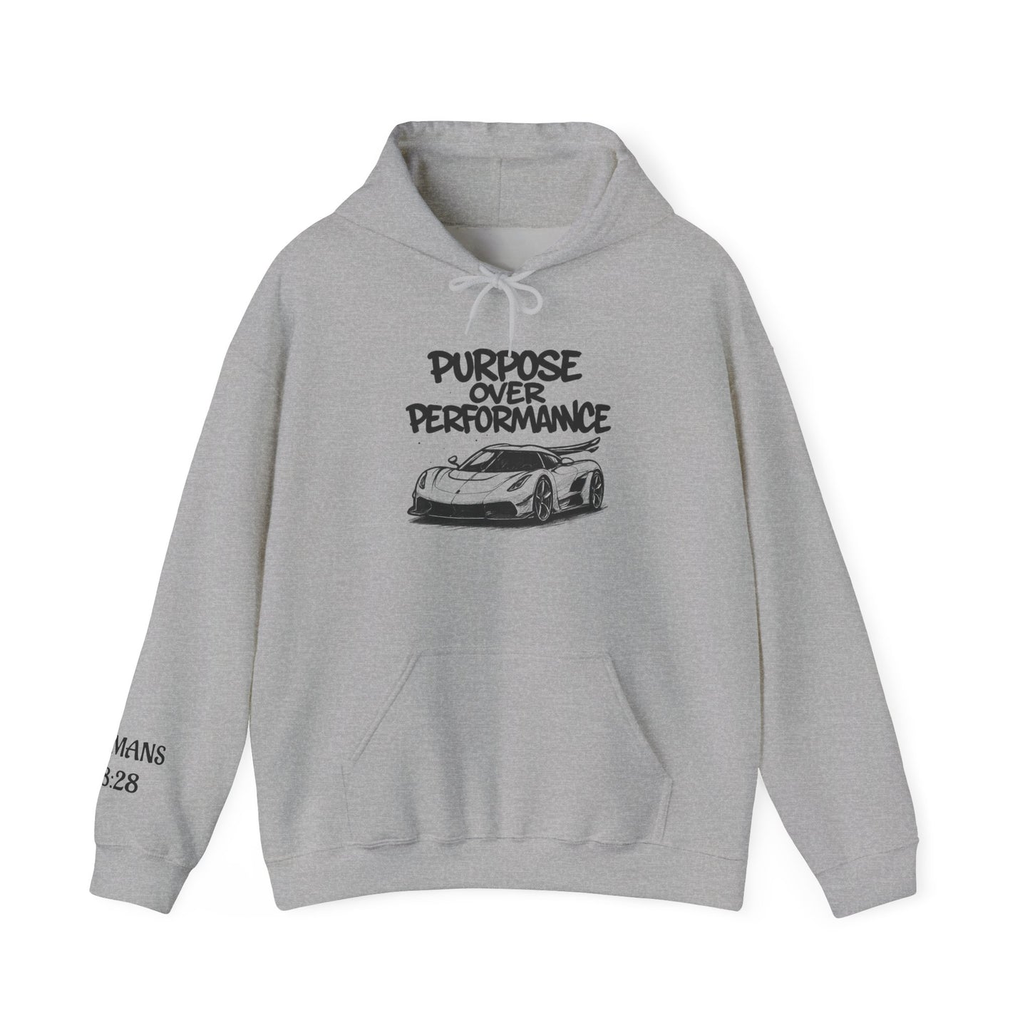 Jesko Purpose Over Performance Hoodie | Romas 8:28 | Unisex Sweatshirt for Car Enthusiasts
