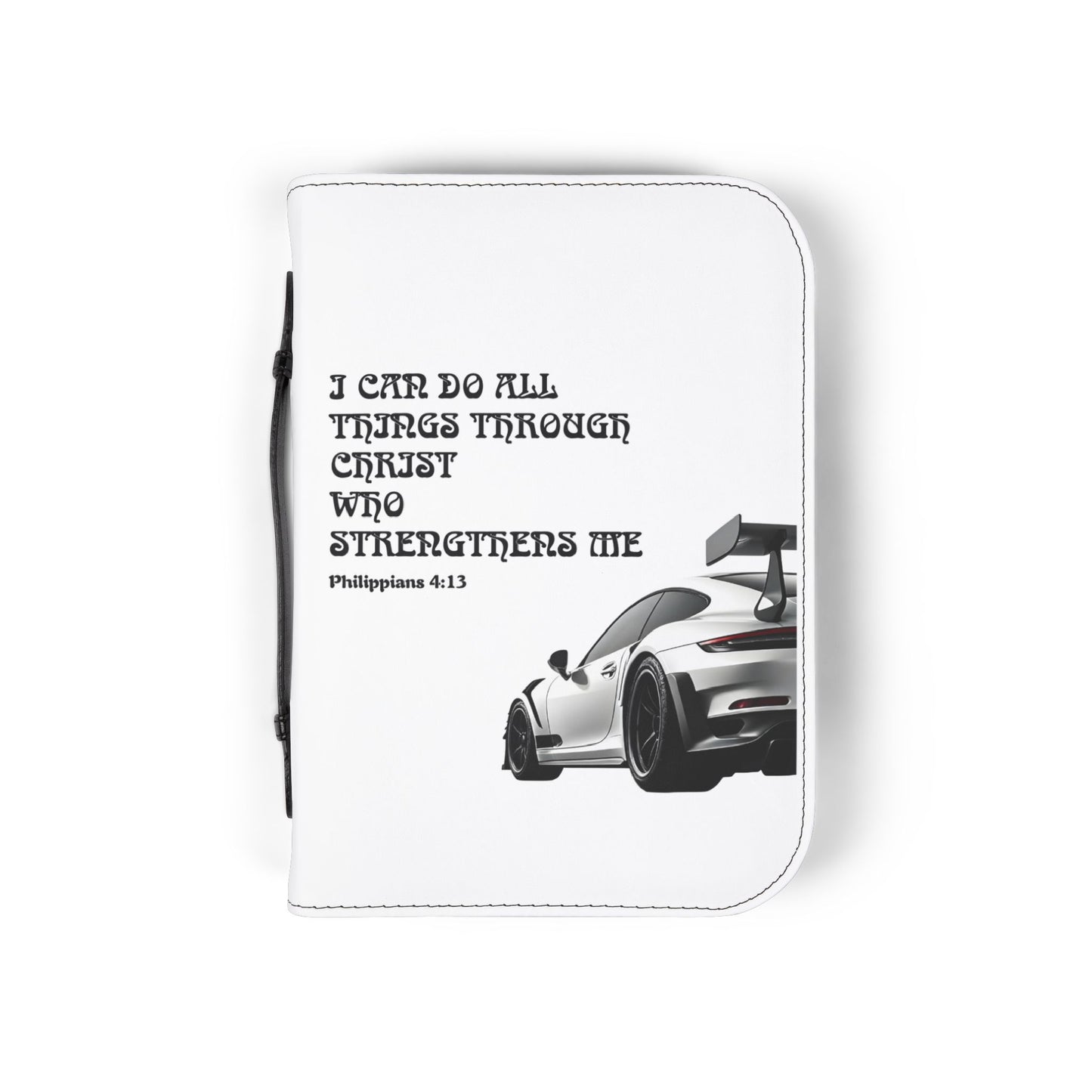Racing Car Bible Cover – "I Can Do All Things Through Christ" Philippians 4:13