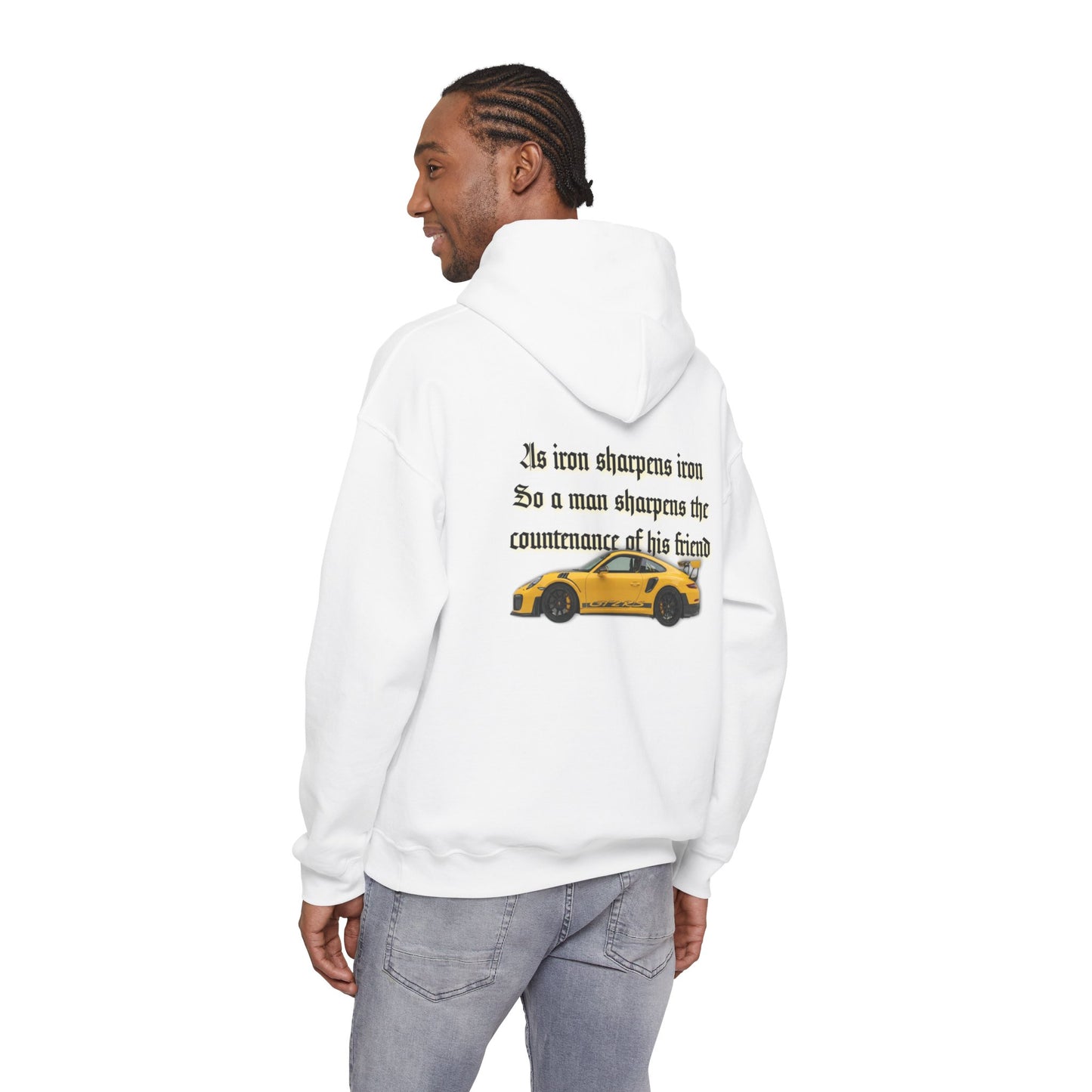 Proverbs 18:24 Mens Yellow Sports Car Hoodie
