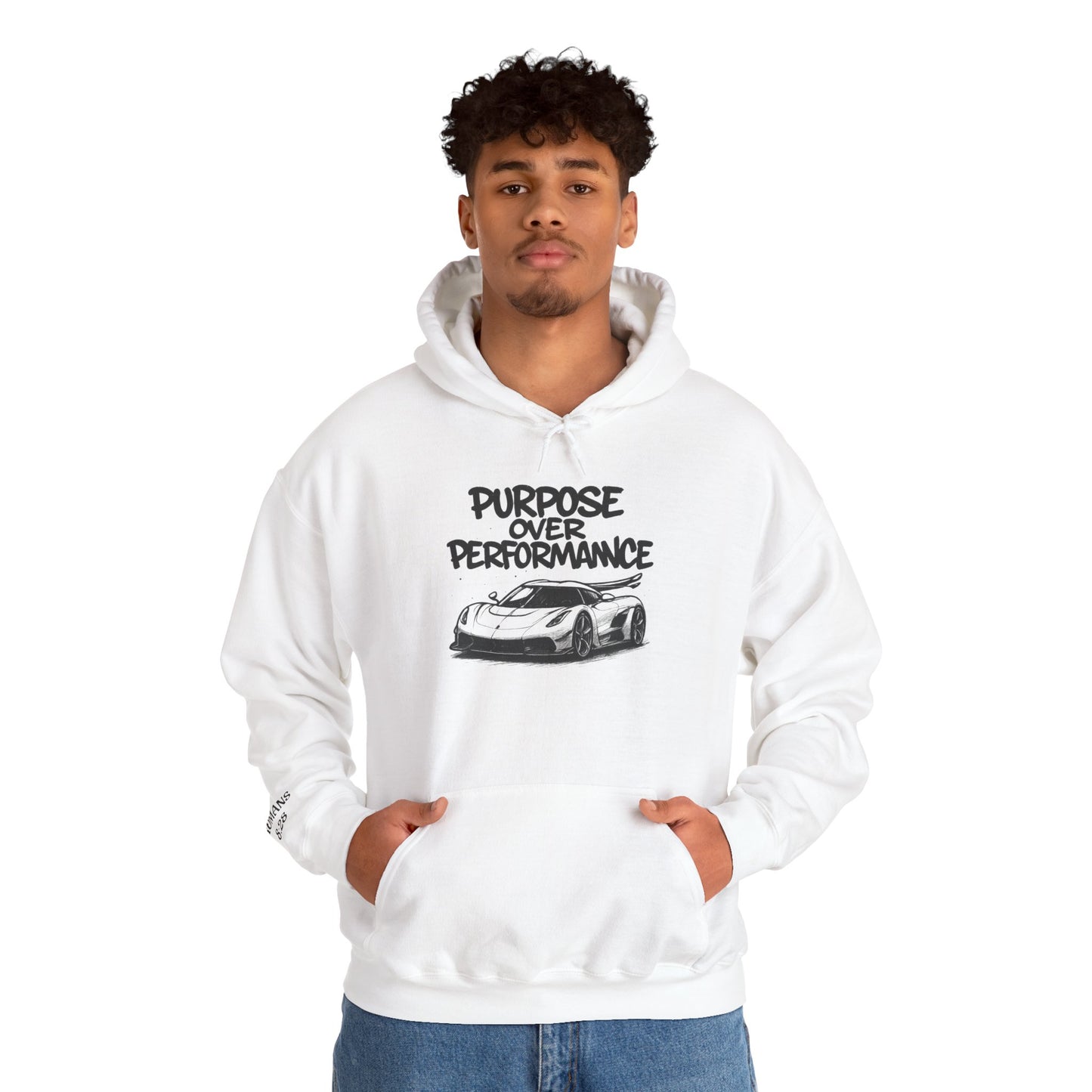 Jesko Purpose Over Performance Hoodie | Romas 8:28 | Unisex Sweatshirt for Car Enthusiasts