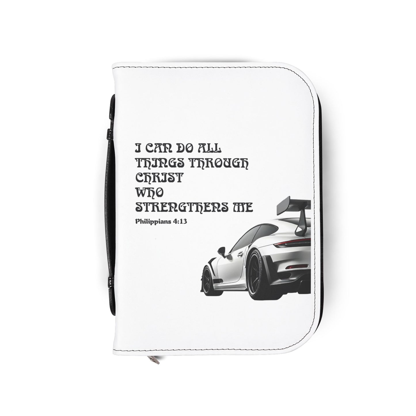 Racing Car Bible Cover – "I Can Do All Things Through Christ" Philippians 4:13