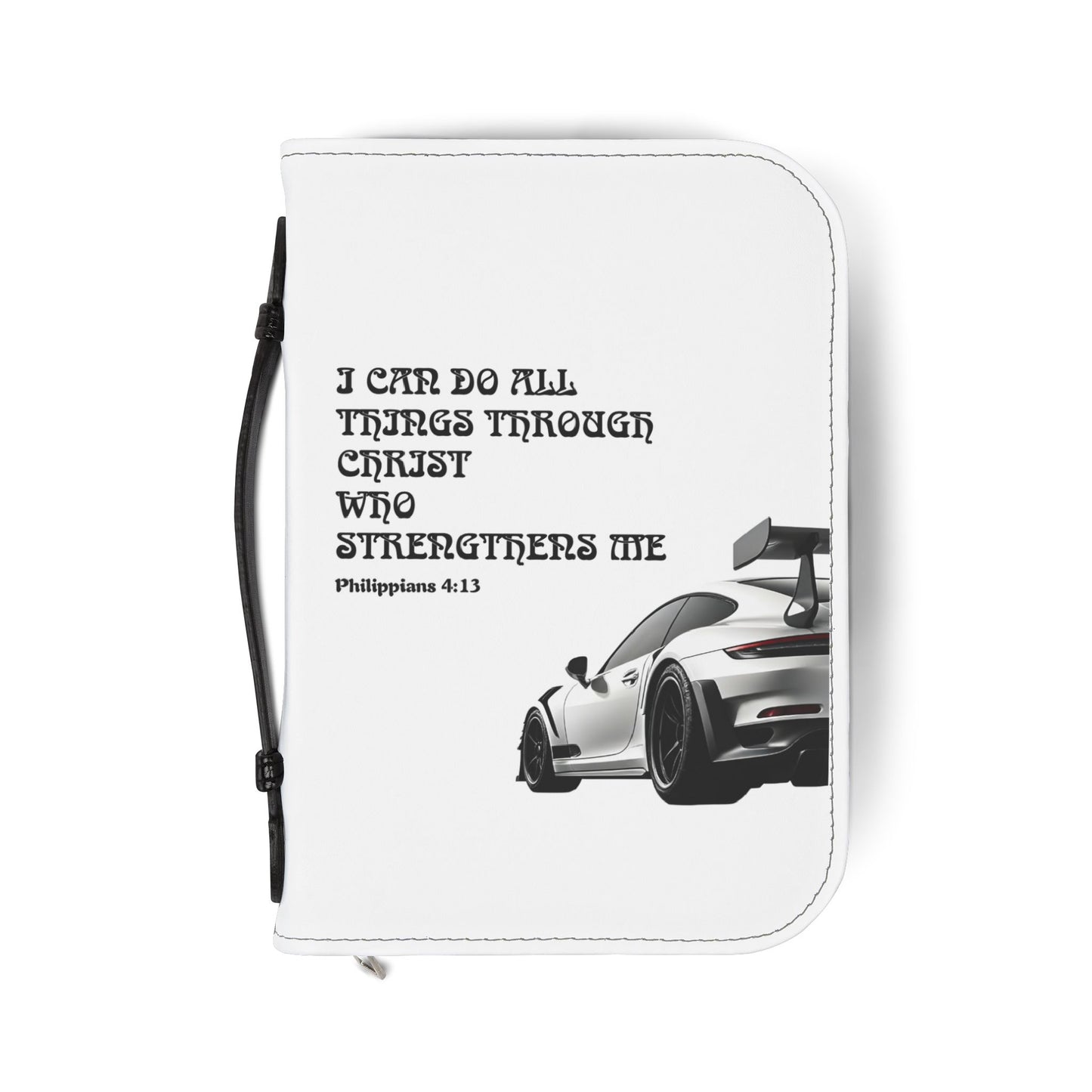 Racing Car Bible Cover – "I Can Do All Things Through Christ" Philippians 4:13