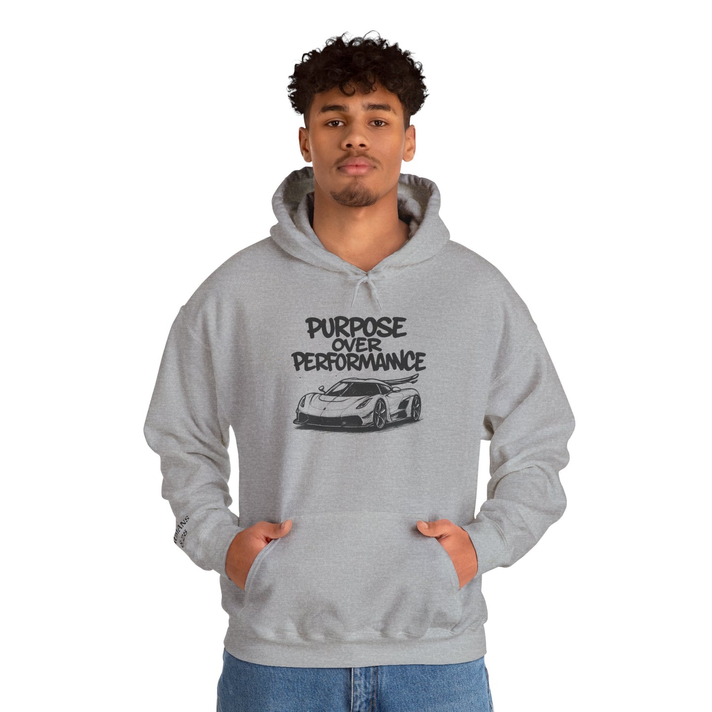 Jesko Purpose Over Performance Hoodie | Romas 8:28 | Unisex Sweatshirt for Car Enthusiasts